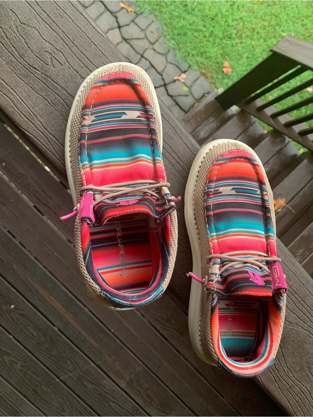 Striped Canvas Slip-On Sneakers in Coral Multi - Unbranded